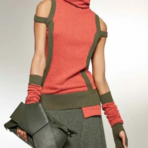 Casual Color Block Turtleneck Sweater With Separate Sleeves, Pullovers, color:As Picture|size:XXL, Stylewe