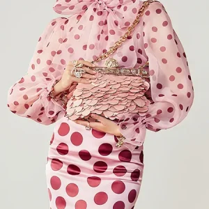 Elegant Polka Dots Printing Balloon Sleeve Blouse, Blouses and Shirts, color:Pink|size:XXL, Stylewe