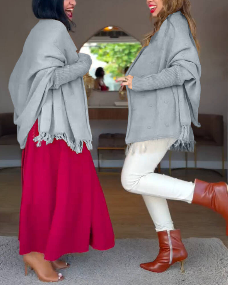 Tassel Design Long Sleeve Slit Cardigan Fashion Versatile Warm Cape Shawl, women Sweaters & Cardigans, ChicMe catalog