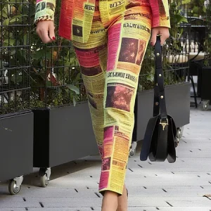 Urban Newspaper Printing  Fashion Straight Pants, Pants, color:As Picture|size:XXL, Stylewe