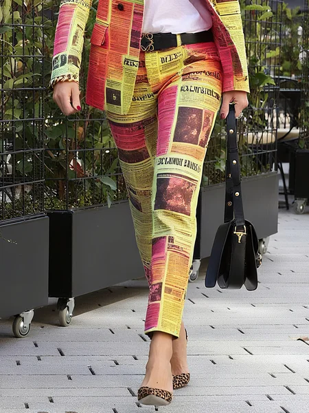 Urban Newspaper Printing Fashion Straight Pants, Pants, color:As Picture|size:XXL, Stylewe