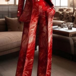 Elegant Random Print Wide Leg Pants, Pants, color:Red|size:XXL, Stylewe