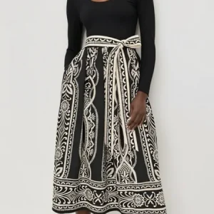 Urban Ethnic Printing Crew Neck Maxi Dress, Maxi Dresses, color:Black|size:XXL, Stylewe