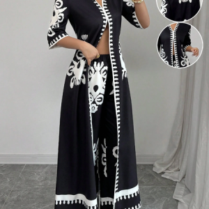 Elegant Printing Floral V Neck Kimono, Kimonos, color:Black|size:XXL, Stylewe