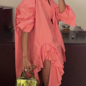 Urban Plain Irregular Craftsmanship Shirt Collar Shirt, Blouses and Shirts, color:As Picture|size:XXL, Stylewe