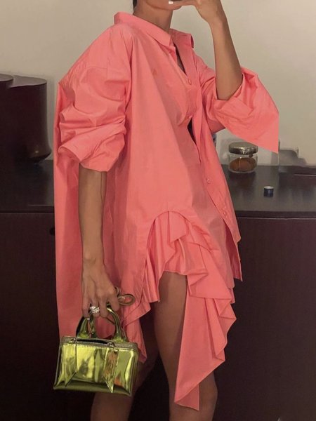 Urban Plain Irregular Craftsmanship Shirt Collar Shirt, Blouses and Shirts, color:As Picture|size:XXL, Stylewe