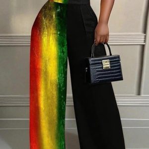 Urban Color Block Printing Wide Leg Pants, Pants, color:As Picture|size:XXL, Stylewe