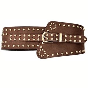 Urban PU Color Block High-Elastic Elastic Rivet Belt, Belts, color:Coffee, Stylewe