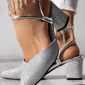 Glitter Slingback Chunky Heels Wedding Guest Shoes, women Wedding Shoes, ChicMe catalog