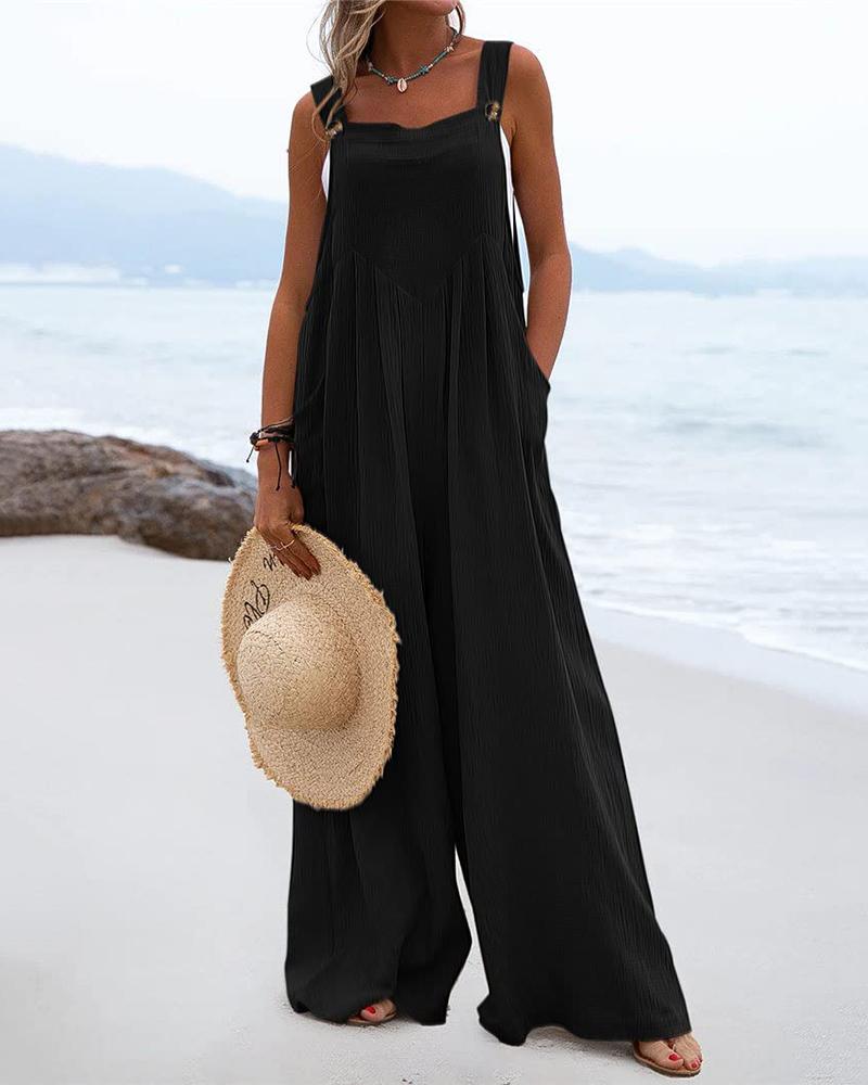 Adjustable Strap Pocket Design Wide Leg Suspender Jumpsuit, women Jumpsuits, ChicMe catalog - Image 7