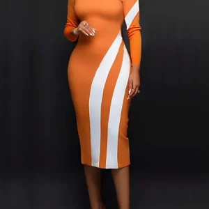 Elegant Geometric Printing Asymmetrical Midi Dress, Midi Dresses, color:As Picture|size:XXL, Stylewe