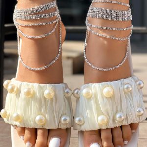 Pearls Decor Ruched Slippers Open Toe Summer Sandals, women Slippers, ChicMe catalog