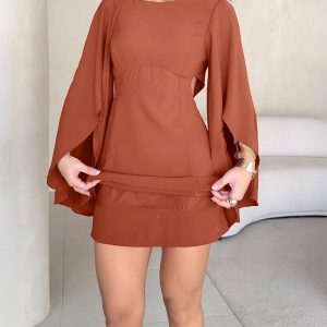 Round Neck Bell Sleeve Casual Backless Tied Detail Jumpsuit, women Jumpsuits, ChicMe catalog