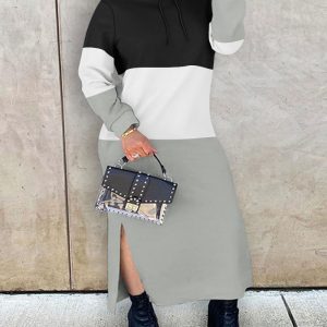 Plus Size Colorblock Slit Hooded Sweatshirt Dress, women Casual Dresses, ChicMe catalog