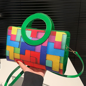 PU Color Block Classic Backpack, Clutches, color:Green, Stylewe