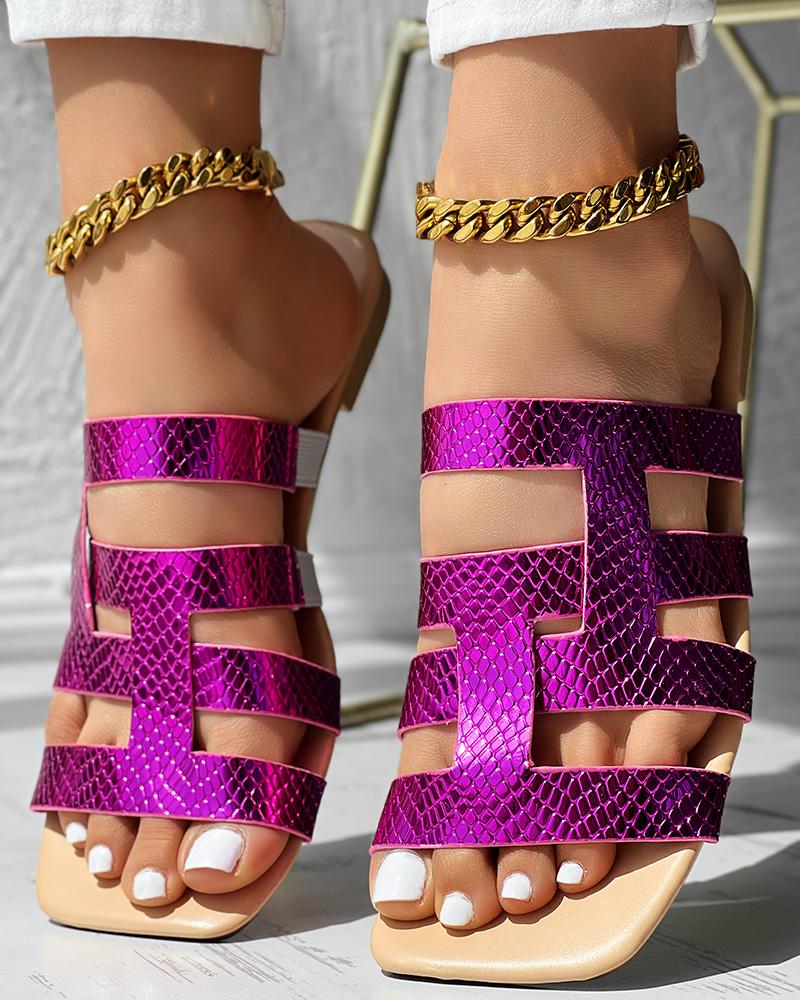Textured Hollow Out Square Toe Braided Slippers, women Slippers, ChicMe catalog