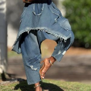 Loose Casual Denim Plain Jeans, Jeans, color:Denim Blue|size:XXL, Stylewe