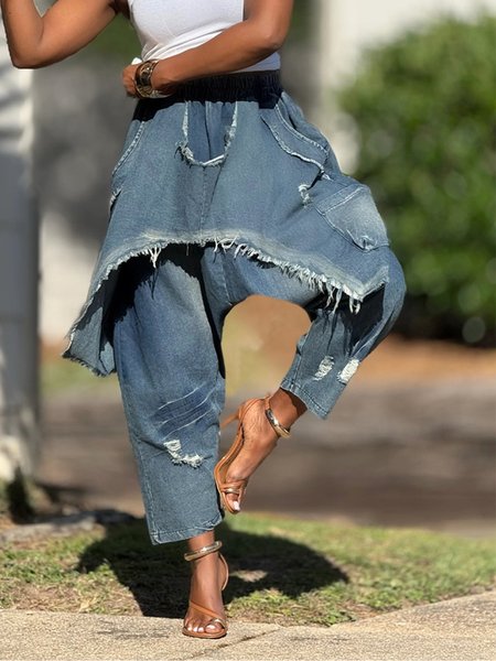 Loose Casual Denim Plain Jeans, Jeans, color:Denim Blue|size:XXL, Stylewe