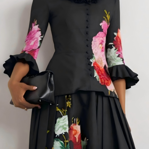 Urban Floral Lace Collar Blouse, Blouses and Shirts, color:Black|size:XXL, Stylewe