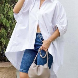 Cotton Casual Plain Irregular Craftsmanship Shirt, Blouses and Shirts, color:White|size:XXL, Stylewe