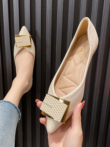 Urban Pu Plain Shallow Shoes, Flats, color:Apricot|size:43, Stylewe