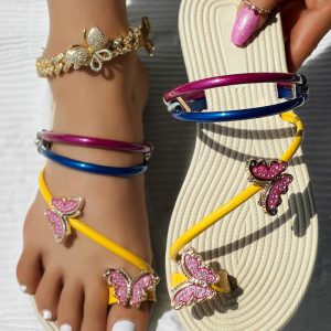 Rhinestone Butterfly Pattern Toe Ring Flip Flops, women flips flops, ChicMe catalog