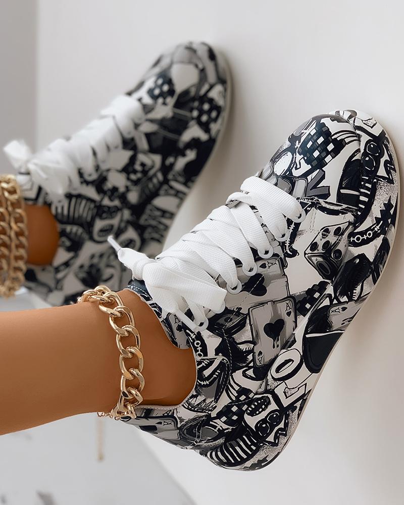 Lace-up Front Painting Print Platform Sneakers, women Sneakers, ChicMe catalog - Image 5