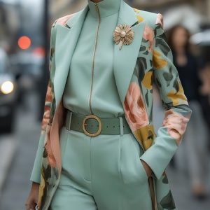 Elegant Printing Random Print Lapel Collar Blazer With Brooch, Blazers, color:As Picture|size:XXL, Stylewe