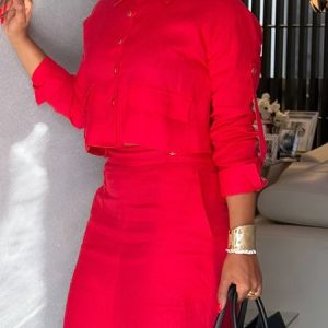 Cotton Urban Plain Shirt Collar Shirt, Blouses and Shirts, color:Red|size:XXL, Stylewe