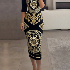 Elegant Artistic 3D Floral Midi Dress, Midi Dresses, color:Black|size:XXL, Stylewe