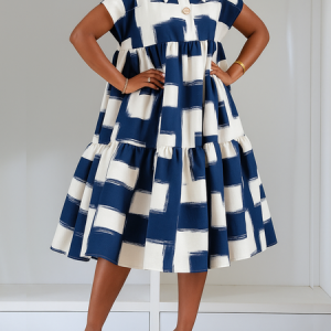 Elegant Geometric Printing Knee Length Dress, Midi Dresses, color:As Picture|size:XXL, Stylewe