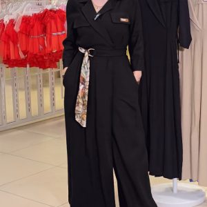 Turn-down Collar Long Sleeve Casual Asymmetrical Tied Detail Cinch Jumpsuit, women Jumpsuits, ChicMe catalog
