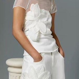 Elegant Plain Split Joint Crew Neck Blouse, Blouses and Shirts, color:White|size:XXL, Stylewe