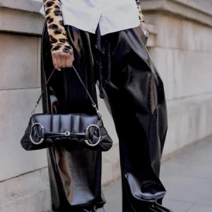 Urban Plain Straight Faux Leather Pants, Pants, color:Black|size:XXL, Stylewe