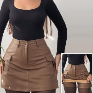PU Casual High Waist A Line Skort with Pocket, women Shorts, ChicMe catalog