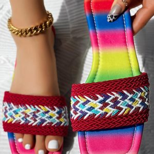Rainbow Ombre Colorblock Braided Boho Slippers, women Slippers, ChicMe catalog