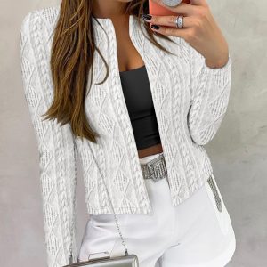 Jacquard & Argyle Pattern Open Front Jacket Casual Crop Coat, women Jackets & Coats, ChicMe catalog