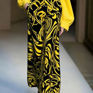 Urban Random Print Printing Wide Leg Pants, Pants, color:Black-Yellow|size:XXL, Stylewe