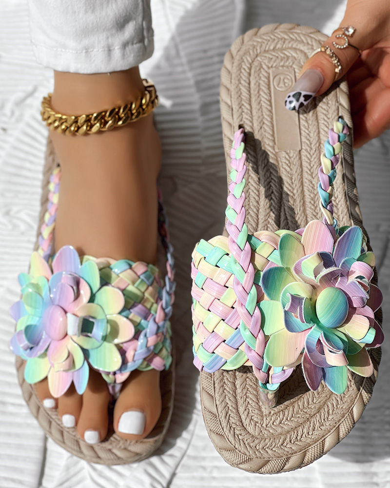 Ombre Floral Pattern Braided Slippers, women Slippers, ChicMe catalog - Image 2