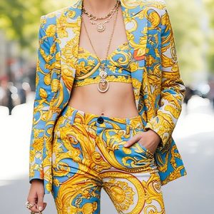 Urban Printing Random Print Lapel Collar Blazer With Contain Sling, Blazers, color:Yellow|size:XXL, Stylewe
