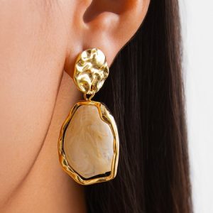 Stylish Metallic Pleated Earrings, Earrings, color:Beige|size:One-size, Stylewe