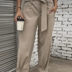 Casual Plain Pant With Belt, Pants, color:As Picture|size:XXL, Stylewe