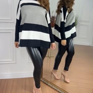 Striped High Neck Long Sleeve Causal Sweater, women Sweaters & Cardigans, ChicMe catalog
