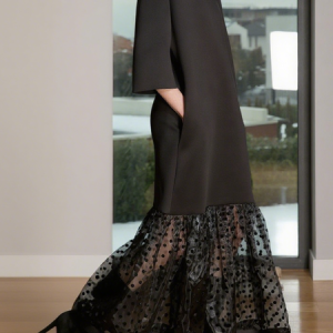 Elegant Plain Split Joint Crew Neck Maxi Dress, Maxi Dresses, color:Black|size:XXL, Stylewe