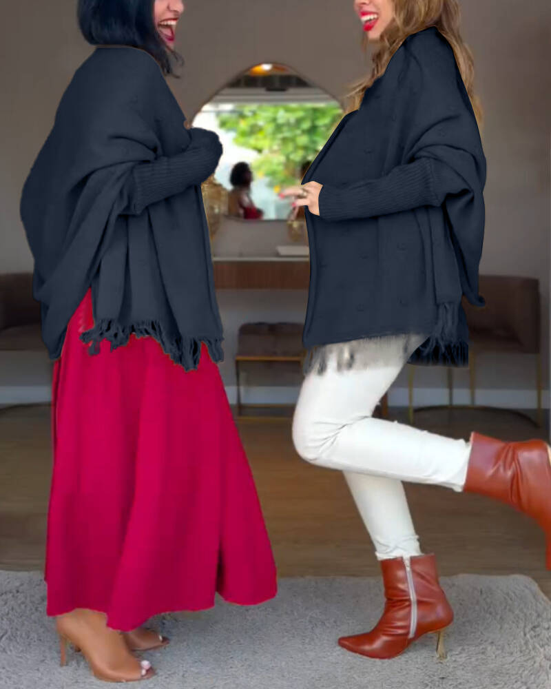 Tassel Design Long Sleeve Slit Cardigan Fashion Versatile Warm Cape Shawl, women Sweaters & Cardigans, ChicMe catalog - Image 3