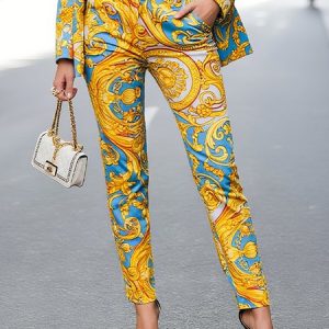 Urban Random Print Printing Slim Fit Pants, Pants, color:Yellow|size:XXL, Stylewe