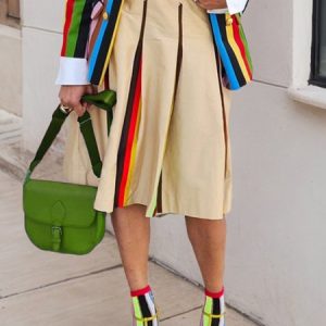 Striped Urban Knee Length Skirt, Skirts, color:Khaki|size:XXL, Stylewe