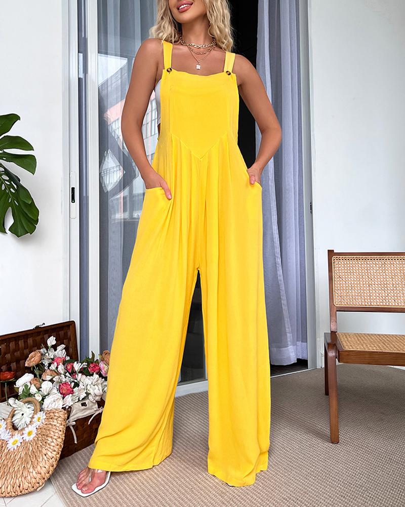 Adjustable Strap Pocket Design Wide Leg Suspender Jumpsuit, women Jumpsuits, ChicMe catalog - Image 4