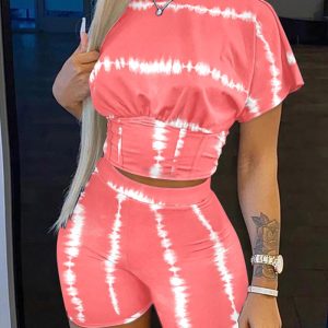 Tie Dye Print Corset Design Crop Top & Shorts Set, women Two-piece Sets, ChicMe catalog