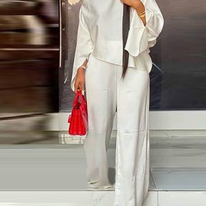 Satin Cold Shoulder Bell Sleeve Top & Pants Set, women Two-piece Sets, ChicMe catalog